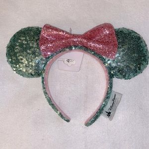 Pink and Green Sequence Minnie Mouse Ears
